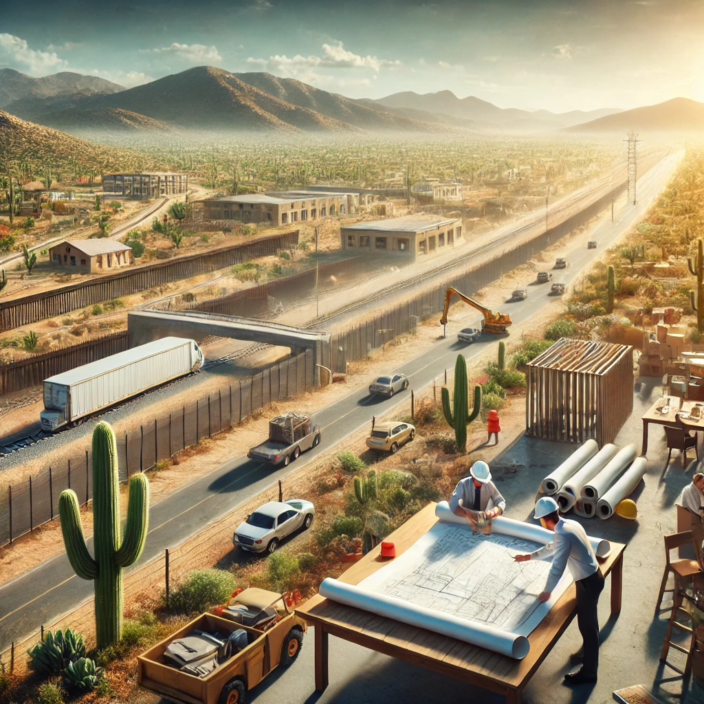 DALL·E 2024-12-20 09.42.01 – A realistic depiction of the ‘Economic and Infrastructure Development Grant Program’ in the Southwest Border Region. The image should showcase actual